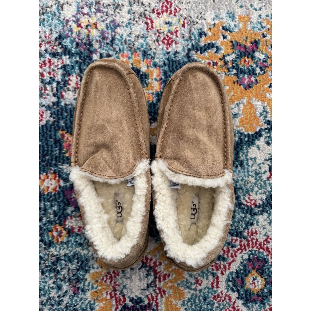 UGG Ascot Mens Size 9 Brown Suede Slipper Shoes Slip On Wool‎ Lined
